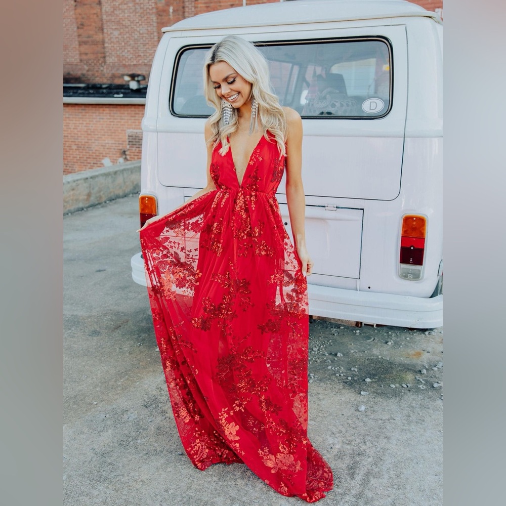 Southern Fried Chics Boutique Red Sequin Dress